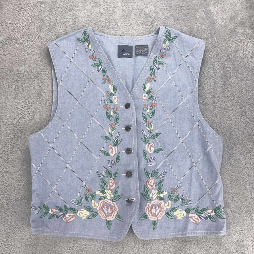 Lizwear vintage‎ 90s Embroidered Floral Vest Cottagecore Size S